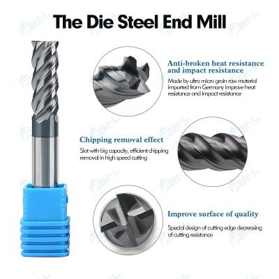 BFL Solid Carbide 4 Flute Die Steel Flat End Mill With Black Coating